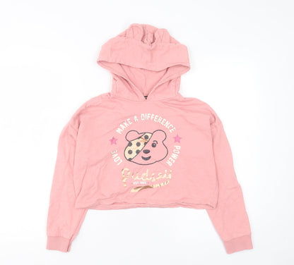 Preloved George Girls Pink Cotton Pullover Hoodie Size 8-9 Years Pullover - Pudsey - Front