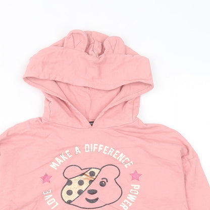 Preloved George Girls Pink Cotton Pullover Hoodie Size 8-9 Years Pullover - Pudsey - Detail