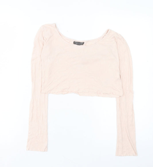 Topshop Womens Pink Viscose Cropped T-Shirt Size 10 Scoop Neck