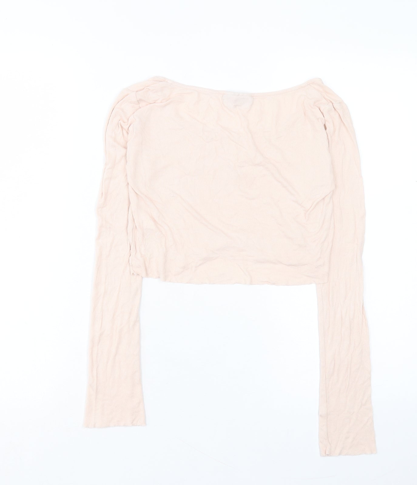 Topshop Womens Pink Viscose Cropped T-Shirt Size 10 Scoop Neck
