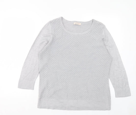 Per Una Womens Grey Crew Neck Acrylic Pullover Jumper Size 14