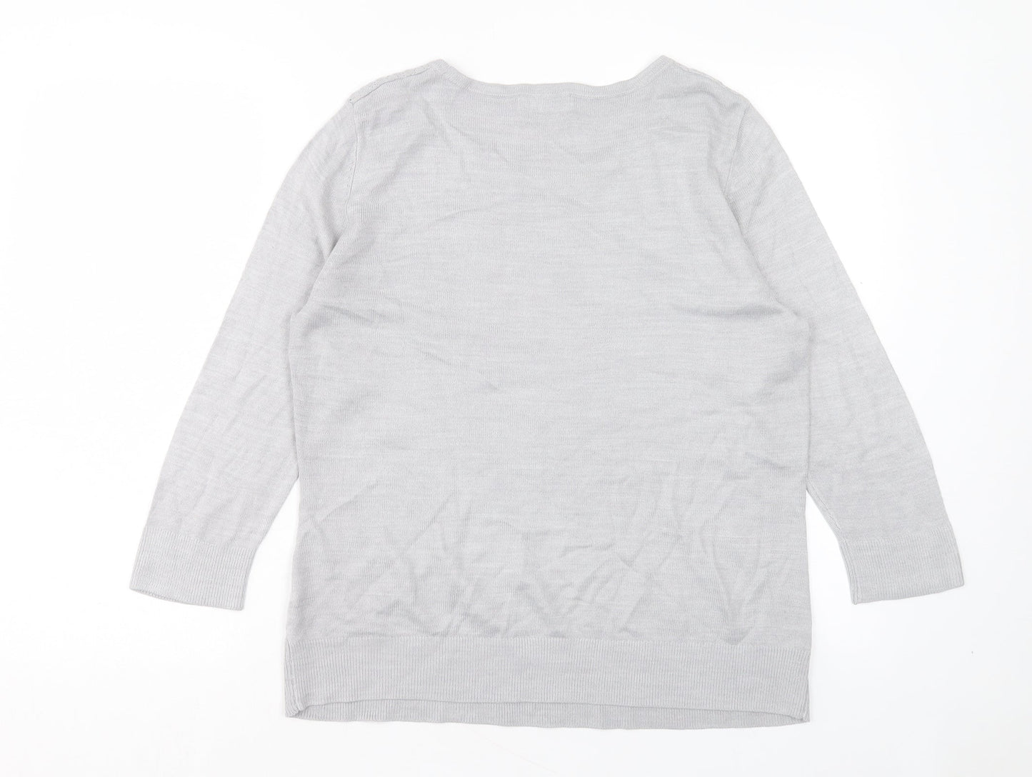 Per Una Womens Grey Crew Neck Acrylic Pullover Jumper Size 14