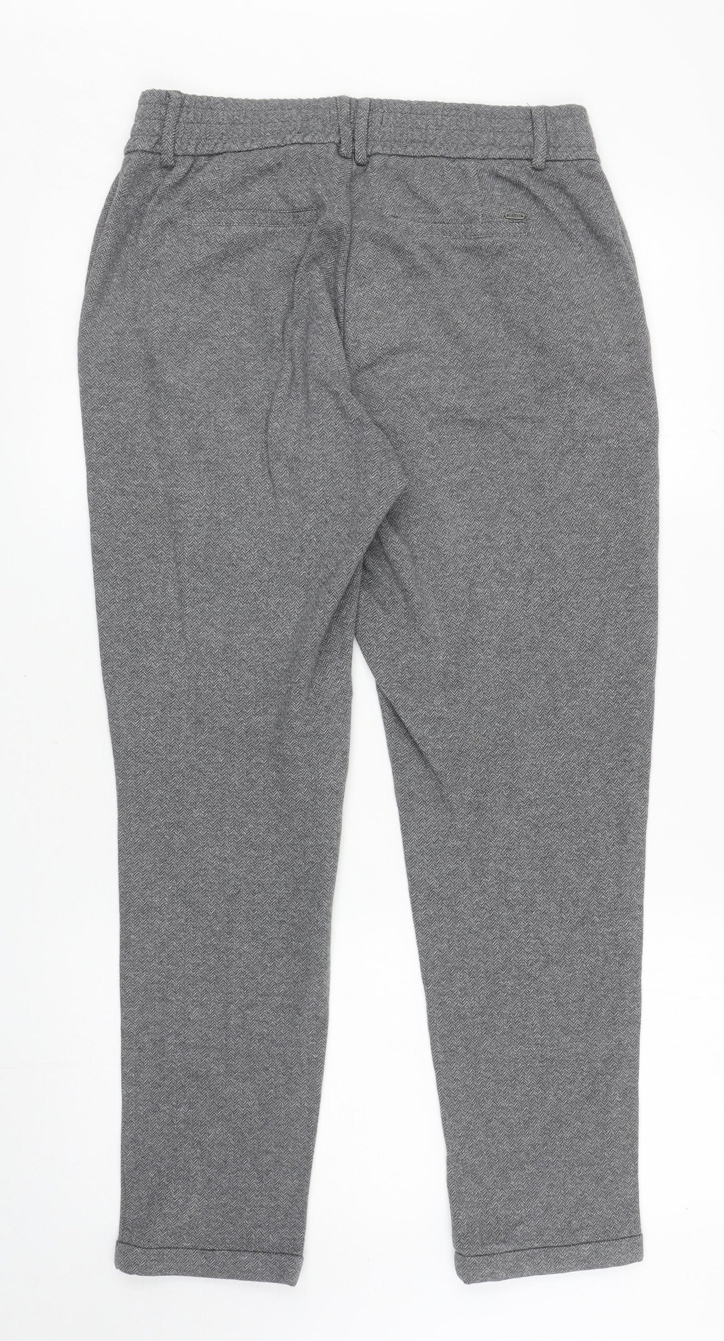 OPUS Womens Grey Geometric Cotton Capri Trousers Size 10 L28 in Regular