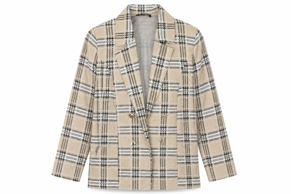 Quiz Womens Beige Plaid Jacket Blazer Size 12