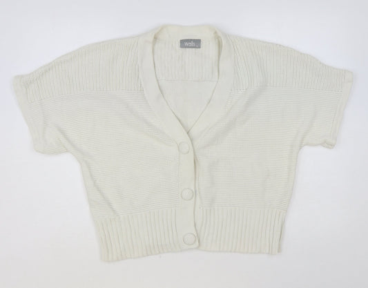 Wallis Womens White V-Neck Cotton Cardigan Jumper Size XL
