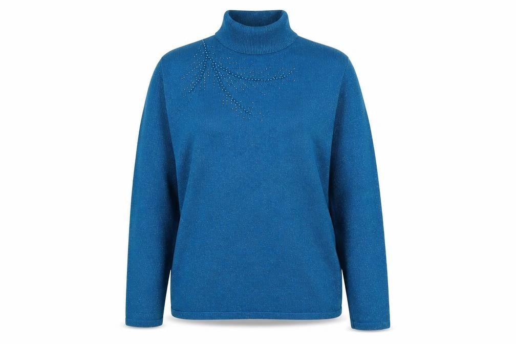 Bonmarché Womens Blue High Neck Acrylic Pullover Jumper Size XL