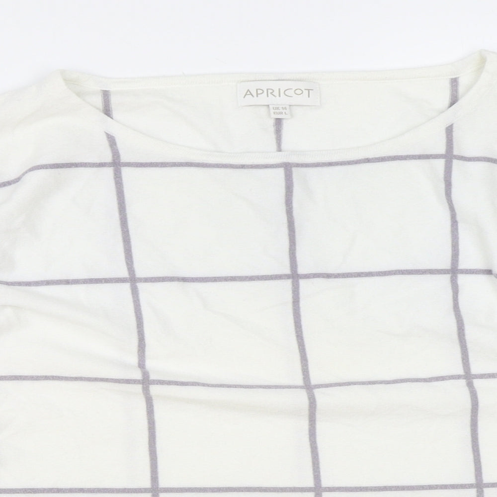 Apricot Womens White Round Neck Striped Acrylic Pullover Jumper Size 14