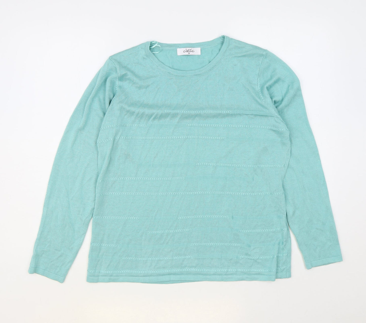 Classic Womens Green Round Neck Acrylic Pullover Jumper Size M
