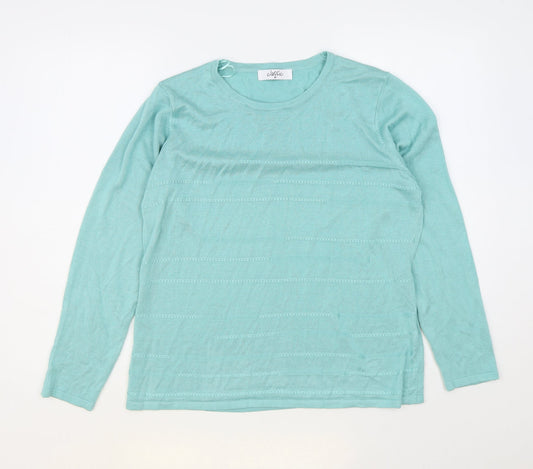 Classic Womens Green Round Neck Acrylic Pullover Jumper Size M