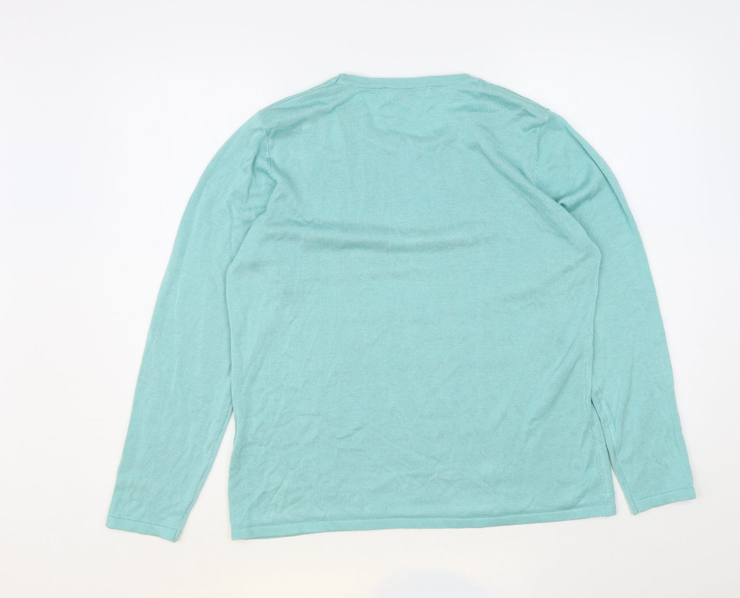 Classic Womens Green Round Neck Acrylic Pullover Jumper Size M