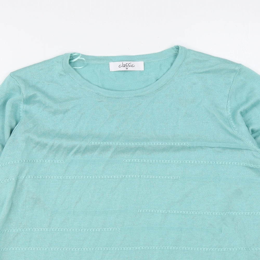 Classic Womens Green Round Neck Acrylic Pullover Jumper Size M