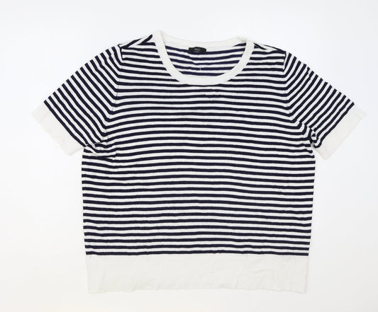 M&Co Womens Black Round Neck Striped Viscose Pullover Jumper Size 18