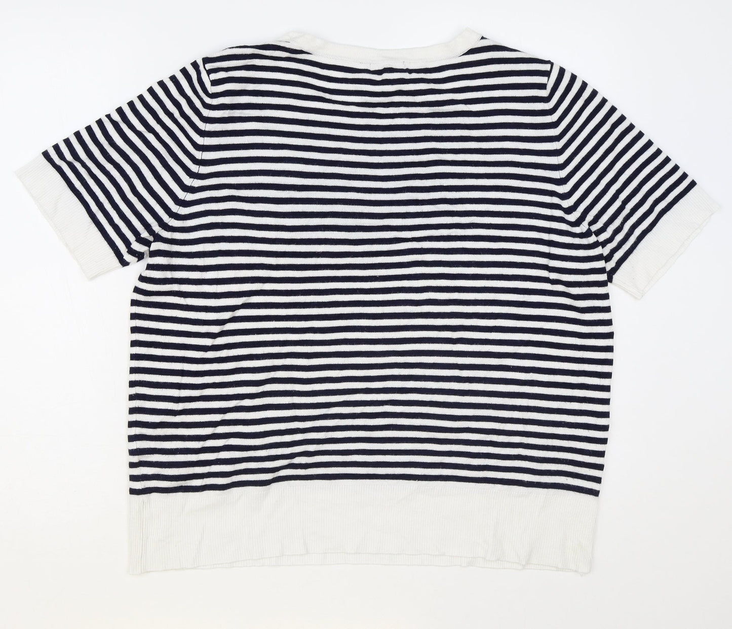 M&Co Womens Black Round Neck Striped Viscose Pullover Jumper Size 18