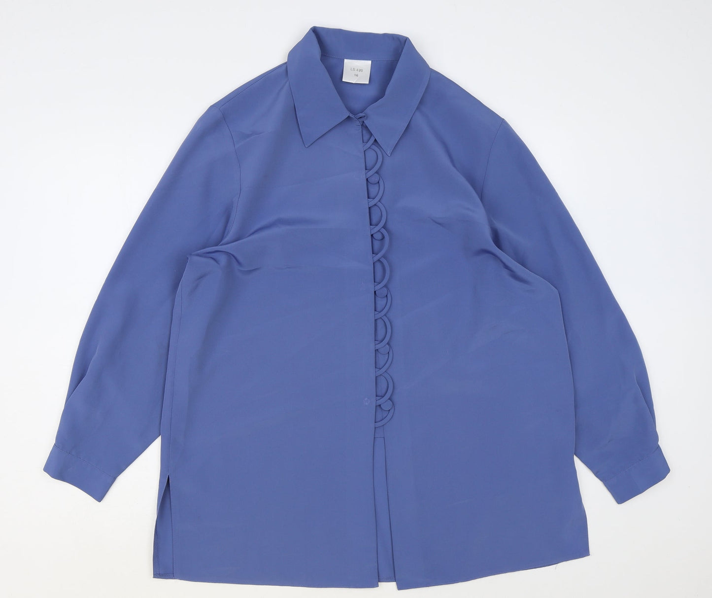 Preworn Womens Blue Polyester Basic Button-Up Size 16 Collared