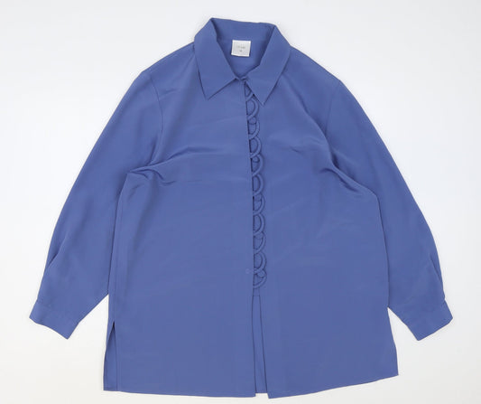 Preworn Womens Blue Polyester Basic Button-Up Size 16 Collared