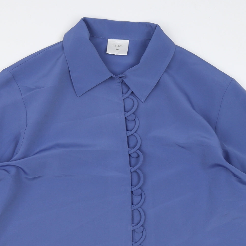 Preworn Womens Blue Polyester Basic Button-Up Size 16 Collared