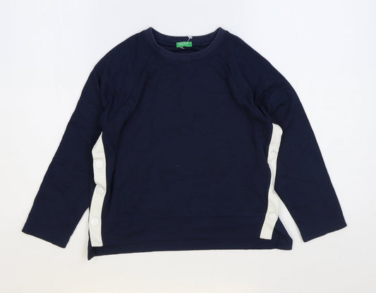 United Colours of Benetton Girls Blue Polyester Pullover Sweatshirt Size 6-7 Years Snap