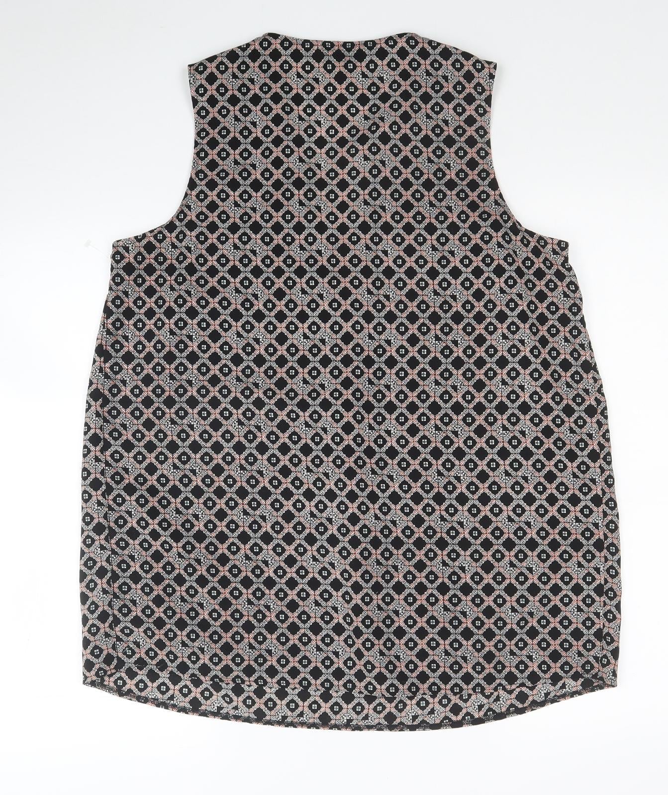 PEP&CO Womens Black Geometric Polyester Basic Blouse Size 14 V-Neck