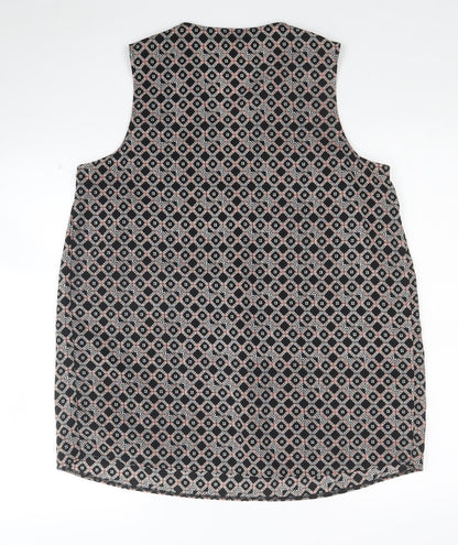 Pep&Co Womens Black Geometric Polyester Basic Blouse Size 14 V-Neck