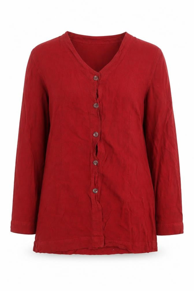 OffShoot Womens Red Viscose Basic Button-Up Size S V-Neck