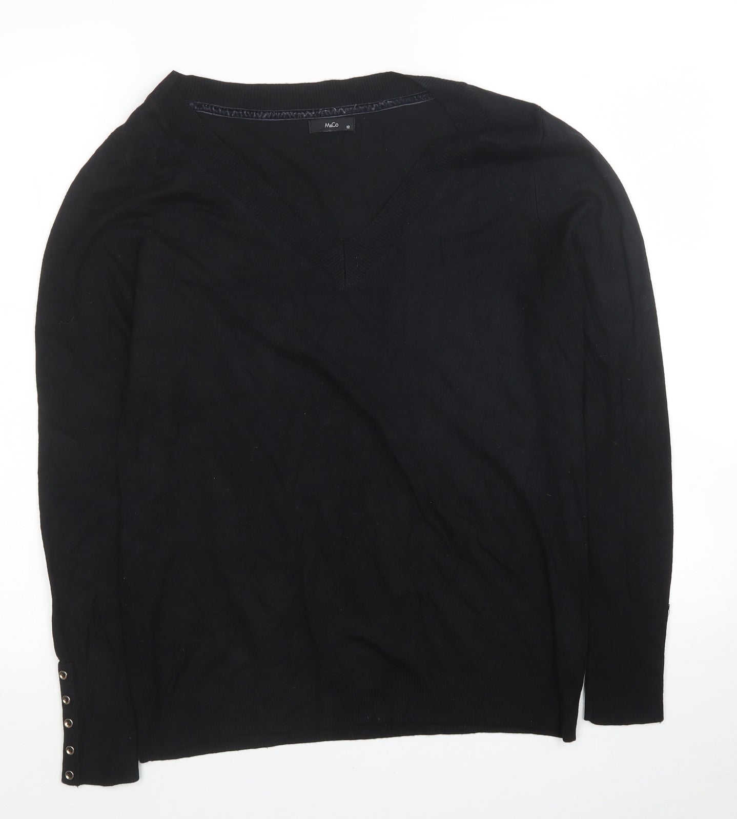 M&Co Womens Black Viscose Jersey Blouse Size 12 V-Neck