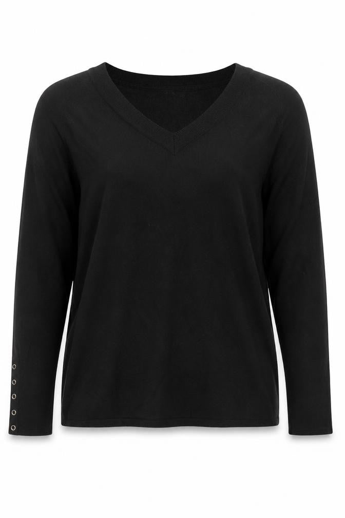 M&Co Womens Black Viscose Jersey Blouse Size 12 V-Neck