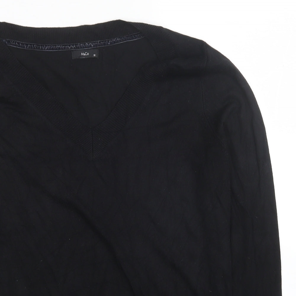 M&Co Womens Black Viscose Jersey Blouse Size 12 V-Neck
