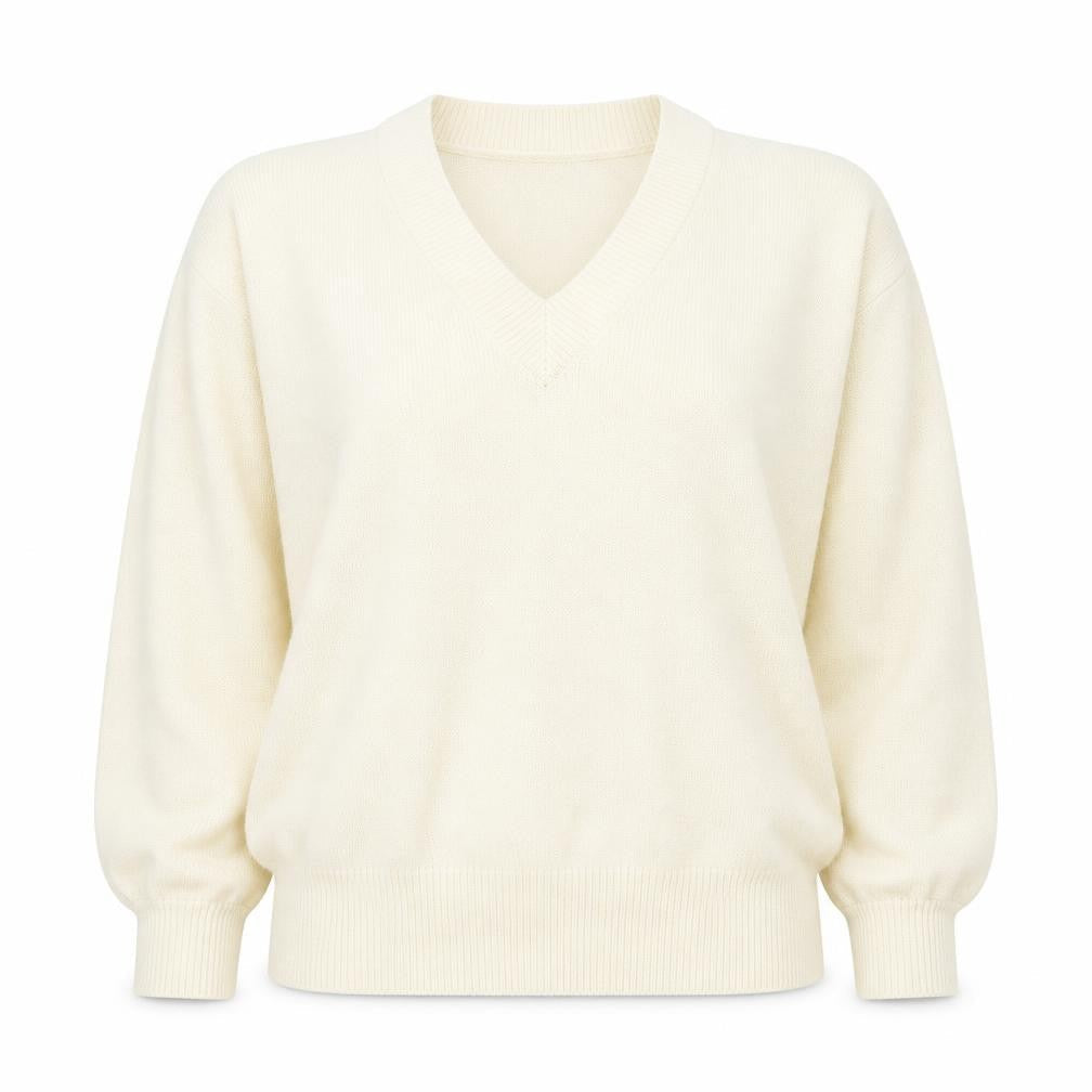 EMERY Womens Ivory V-Neck Polyester Pullover Jumper Size M