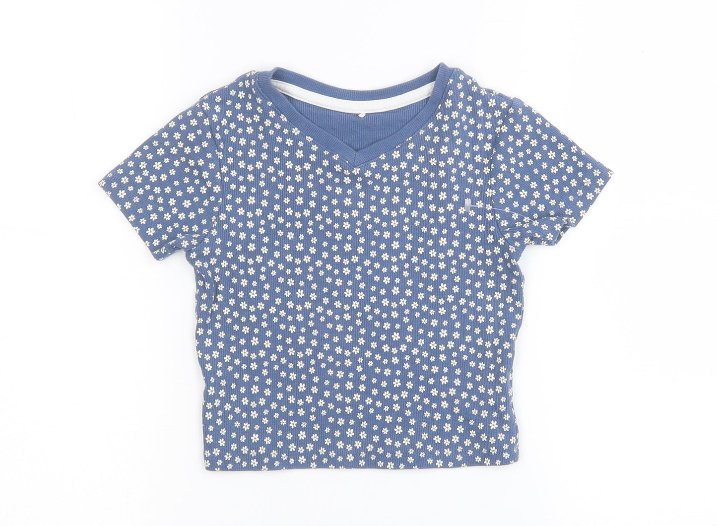 George Girls Blue Floral Cotton Cropped T-Shirt Size 5-6 Years Round Neck Pullover