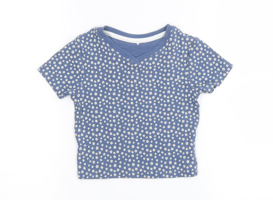 George Girls Blue Floral Cotton Cropped T-Shirt Size 5-6 Years Round Neck Pullover
