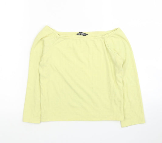 Selected Womens Yellow Polyester Cropped Blouse Size 10 Boat Neck