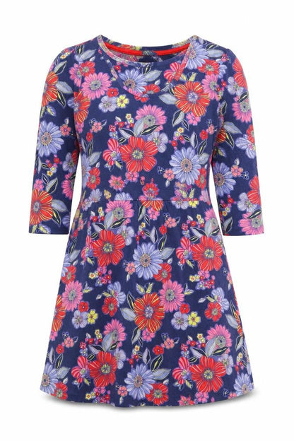 Tu Womens Blue Floral Viscose Fit & Flare Size 12 Round Neck Pullover