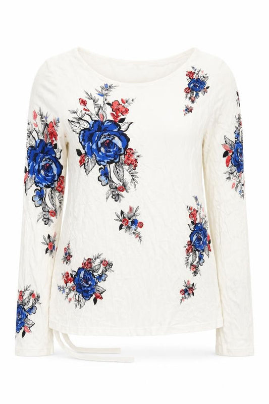 Per Una Womens White Viscose Jersey Blouse Size 10 Round Neck - Flowers