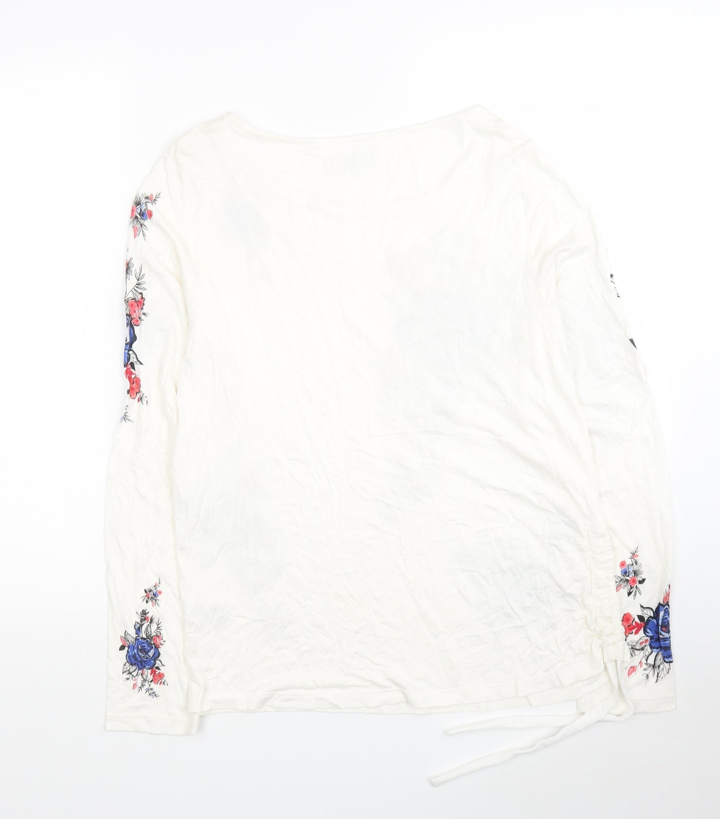 Per Una Womens White Viscose Jersey Blouse Size 10 Round Neck - Flowers