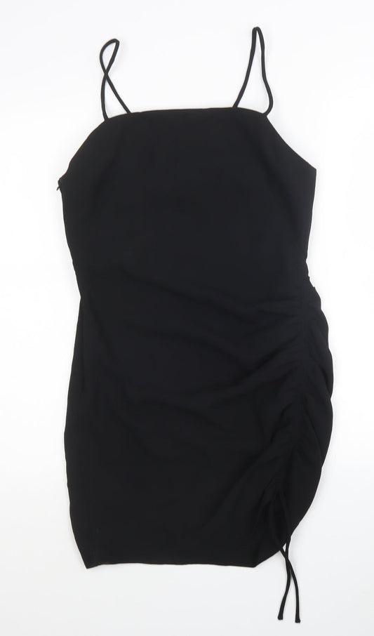 Zara Womens Black Polyester Mini Size S Square Neck Zip