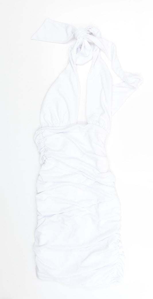 Zara Womens White Polyester Mini Size XS Halter Zip