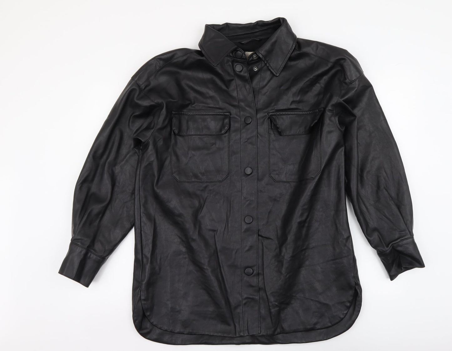 H&M Womens Black Polyester Basic Button-Up Size XS Collared - Overshirt