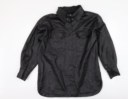 H&M Womens Black Polyester Basic Button-Up Size XS Collared - Overshirt