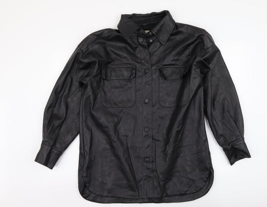 H&M Womens Black Polyester Basic Button-Up Size XS Collared - Overshirt