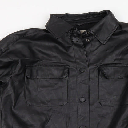 H&M Womens Black Polyester Basic Button-Up Size XS Collared - Overshirt