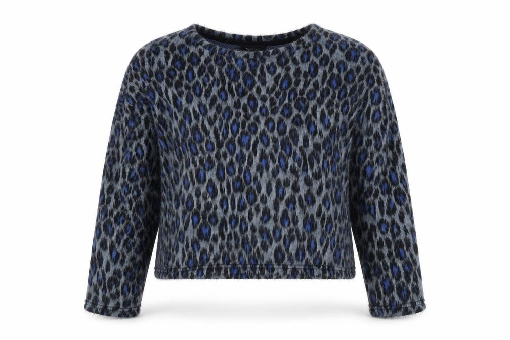 New Look Womens Blue Animal Print Acrylic Basic Blouse Size L Round Neck - Leopard pattern