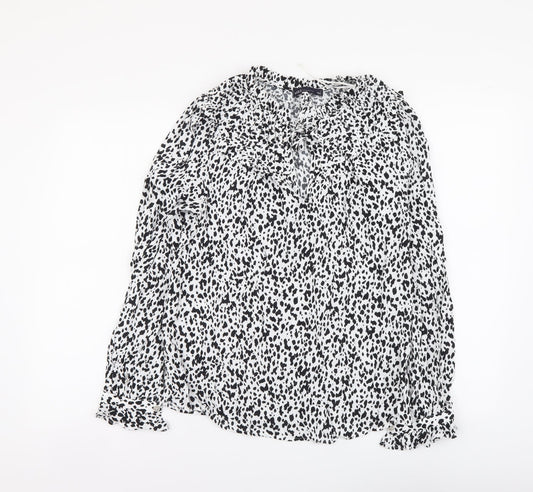Marks and Spencer Womens White Geometric Viscose Basic Blouse Size 6 Round Neck