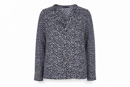 Marks and Spencer Womens Blue Geometric Viscose Basic Button-Up Size 10 V-Neck