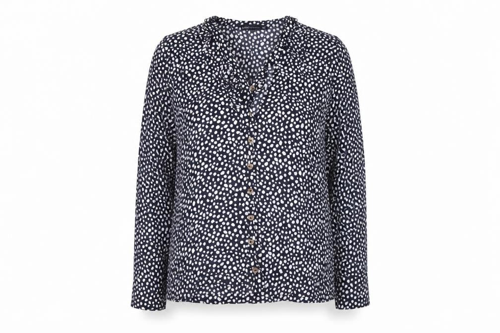 Marks & Spencer Womens Blue Geometric Viscose Basic Button-Up Size 10 V-Neck