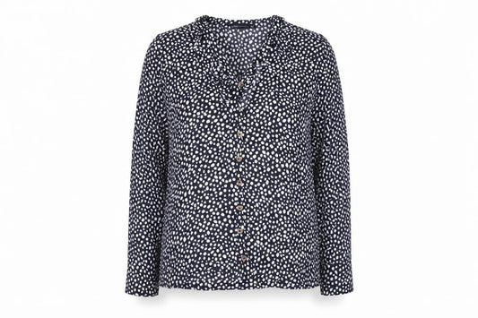 Marks and Spencer Womens Blue Geometric Viscose Basic Button-Up Size 10 V-Neck