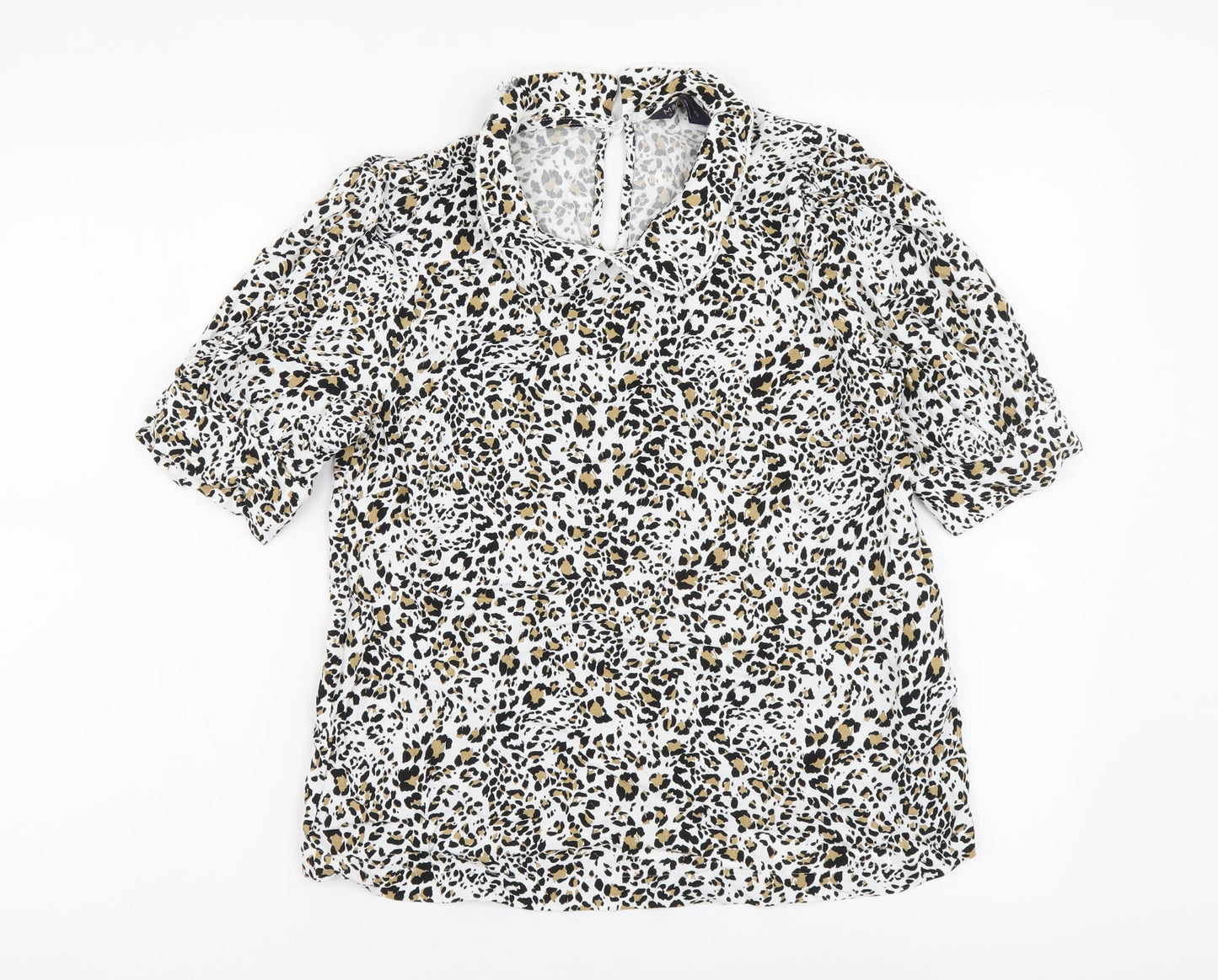 Marks and Spencer Womens Beige Animal Print Viscose Basic Blouse Size 10 Collared - Leopard pattern