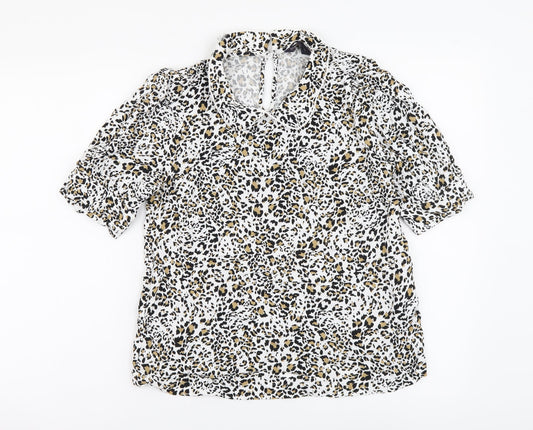 Marks and Spencer Womens Beige Animal Print Viscose Basic Blouse Size 10 Collared - Leopard pattern