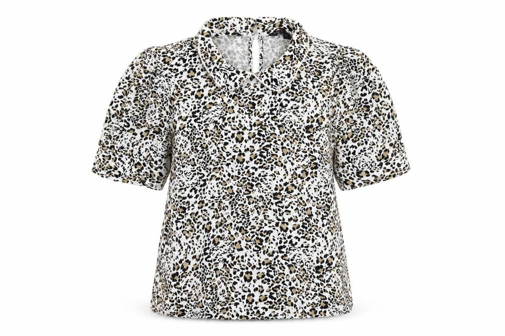 Marks & Spencer Womens Beige Animal Print Viscose Basic Blouse Size 10 Collared - Leopard pattern