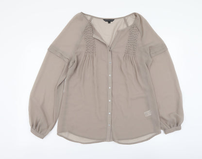 Marks & Spencer Womens Beige Polyester Basic Button-Up Size 10 V-Neck