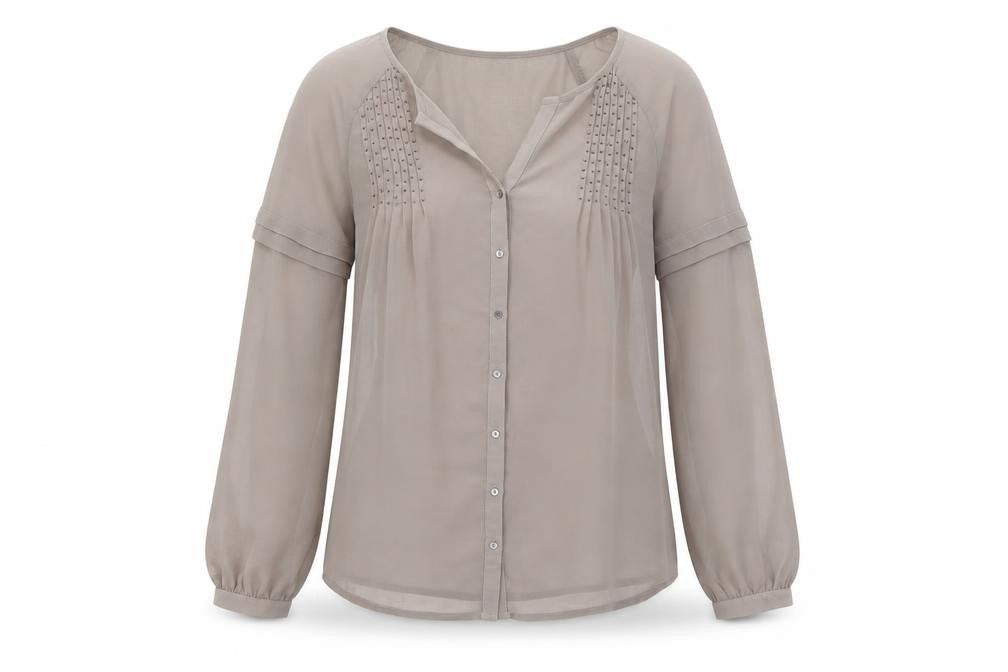 Marks & Spencer Womens Beige Polyester Basic Button-Up Size 10 V-Neck